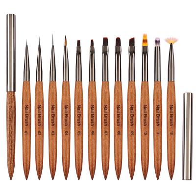 China NAIL Ruiya Manufacture Professional OEM 12pcs Kolinsky Acrylic Nail Brushes Pure Sandalwood Handle100% Kolinsky Nail Brushes for sale