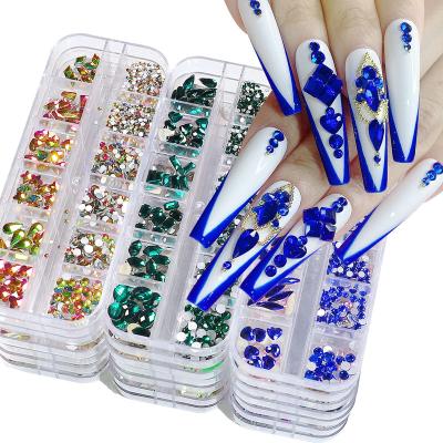 China Multi Size AB/Colorful Hotfix Rhinestones Flatback Crystal Diamond 3D Glitter Nail Art Decotation 12Gird Box Multi Nail Art Luxurious Decorations for sale