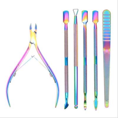 China Art Beauty Colorful Stainless Steel Nail Cuticle Double Pusher Dead Skin Push Remover For Nail Art Cleaner Care Tool Pedicure Manicure for sale