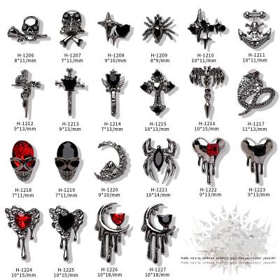 China Punk Design Nail Jewelry Small Chrome Cross Nail Art Decoration Halloween Mini Alloy Heart Nail Art Charm 3D Antique Silver Nail Decoration for sale