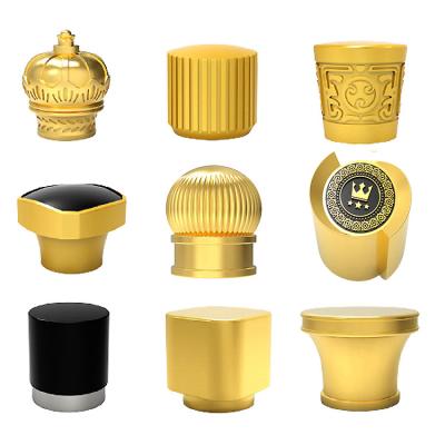 China Luxury Gold Metal Cover 15Mm Perfume Bottle Cap Zamac Zinc Alloy Perfume Cap With Logo for sale