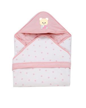 China 80x80CM Baby blanket with hood / newborn baby wrapping blanket, pink and blue with printed patterns and embroidery for sale