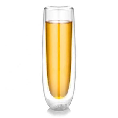 China Soda Lime Glass Borosilicate Double Wall Stemless Insulated Stemless Champagne Glasses for sale