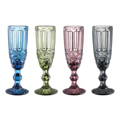 China Cheap Monogrammed Etched Embossed Glasses Lead Free Soda Lime Glass Vintage Champagne for sale