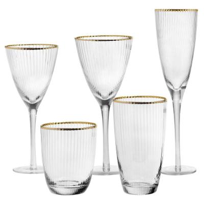 China High Quality Lead Free Crystal Glass Not Plastic Gold Soda Lime Glass Rimmed Wine Glasses for sale