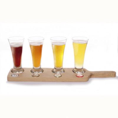 China Tray Small Tasting Beer Flight High Quality Wooden Glasses Lead Free Stock Jaton Soda Lime Glass for sale