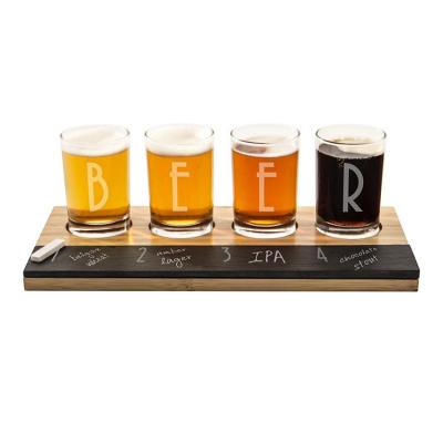 China High Quality Wooden Tray Small Tasting Beer Sampler Glasses Lead Free Stock Jaton Soda Lime Glass for sale