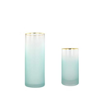 China Home Decor Vases Gradient Color Home Decor Frosted Cylinder Glass Vases for sale