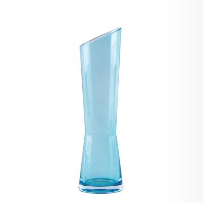 China CLASSIC Clear Cylinder Teal Decoration Blue Glass Flower Vases for sale