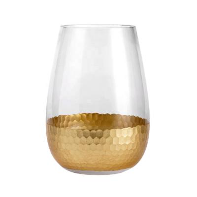 China Tall Clear Glass Vases For Centerpieces Wholesale Gold Rim Tall Clear Glass Vases For Centerpieces for sale