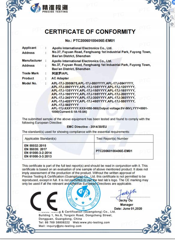 CE - Shenzhen Apollo International Electronics Co., Ltd.