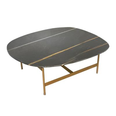 China Modern Tea Center Disassembly Gold Stainless Steel Legs Oval Black Marble Top Coffee Table for sale