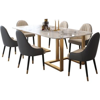 China Disassembly Foshan Furniture Nordic Dinner Table Set Stainless Steel Gold Plated Frame Dining Table Customized Luxury Marble for sale