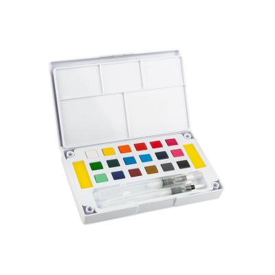 China Drawing Sale 18 Colors Watercolor Paint Solid Paint / Cake Straight Set With Two Brush Pens for sale