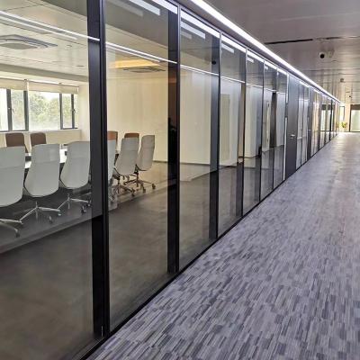 China Aluminum Alloy Contemporary Tempered Glass Venue Meeting Office Door Frame Invisible Partition Wall for sale