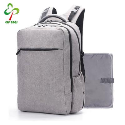 China Gray Baby Diaper Bag Backpack With Changing Pad High Quality Functional Stylish Spacious Gray Backpack Baby Diaper Bag With Changing Pad for sale