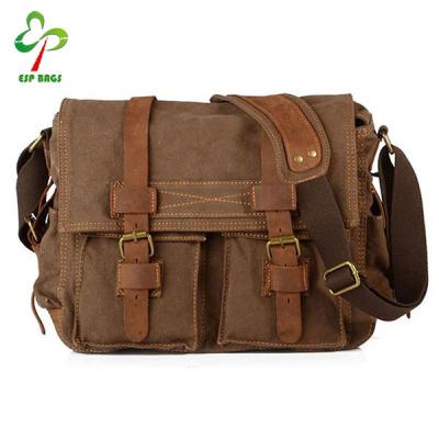 China New retro vintage spacious canvas leather men's shoulder messenger sling bag shoulder sling bag leather for sale