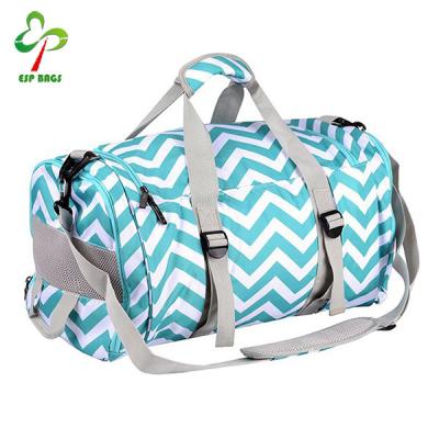 China Unisex Duffel Bag Canvas Chevron Pattern Travel Canvas Sport Duffel Bag For Gym With Shoe Compartment for sale