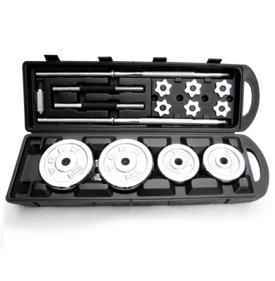 China Black Electroplate Dumbbell Factory Chrome Sliver Painted Barbell Set With Plastic Box Gym Exercise Dumbbell Barbell Set for sale