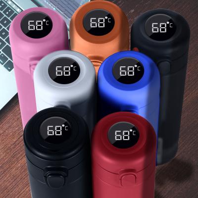 China Temperature Display Stainless Steel Vacuum Thermo Car Electric Heating Cup Led Travel Portable Cup Temperature Display Usb Smart Water Bottles for sale