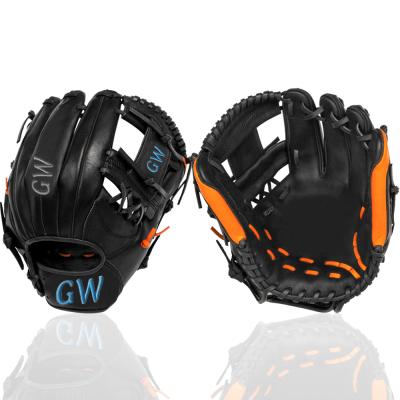 China Sports OEM Logo Kip Leather Baseball Mitts Black Orange Durable Baseball Gloves for sale