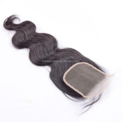 China Light Brown Virgin Hair Preplucked Frontec Hair 4*4 Lace Closure Straight Virgin Hair Closure Small Knots for sale