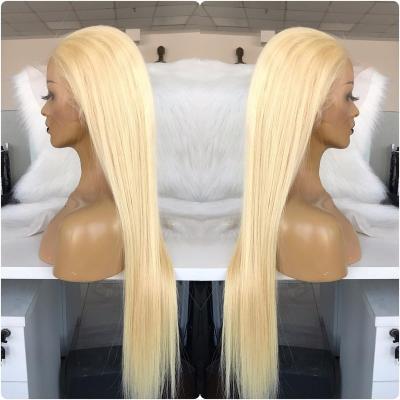 China Preplucked Wholesale Price Cuticle Aligned Lace Front Wigs 613 Straight Blonde Wig for sale