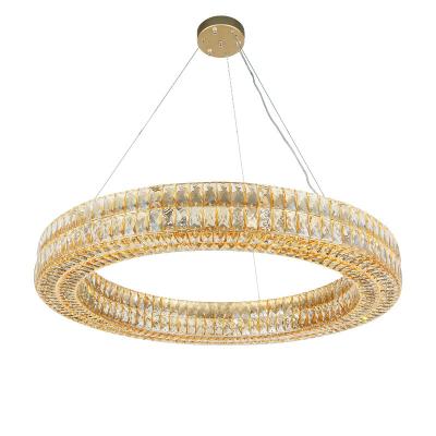 China Nordic Decorative Led Vertical Round Ceiling Light Luxury Crystal Pendant Light Modern Circle Hanging Chandelier for sale