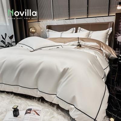 China Anti-Static Luxury Silk Cotton Bed Sheet Hotel Bedding Set King Size Duvet Cover Set Wholesale for sale