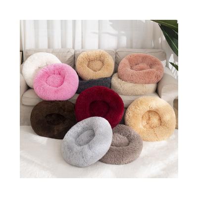 China Breathable In Stock Fluppy Faux Fur Donut Bed Round Pet Bed accessories Drop Shipping Factory Directly Sell Fluffy Dog Cat Donut Pet Bed for sale