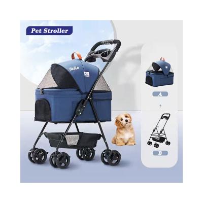 China Sustainable Luxury Double Pet Stroller Decker Detachable Saft Comfortable Folding Outdoor Dog Cat Strollers Pet Trolley Twin Pet Stroller for sale