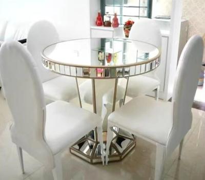 China Modern European Style Glass Mirrored Home Furniture Small Size Bedroom Round Dining Table for sale