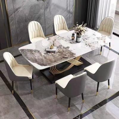 China (Others)Adjustable USA Design High Quality Shiny Gold Steel Furniture Dining Table With Marble Top OEM for sale