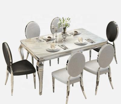 China Factory Sets Gold Marble Stainless Steel Modern Dining Table Top Modern Furniture Dining Table Set With 6 Seaters for sale