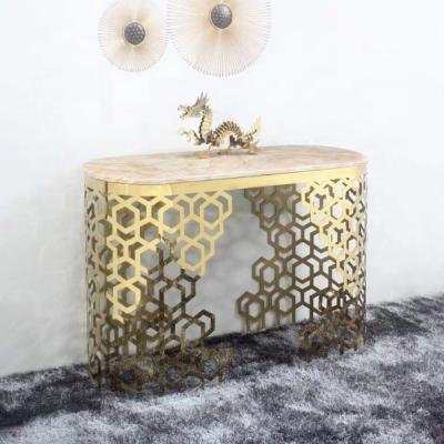 China Factory Hot Selling Honeycomb Legs Console Table Marble Top Corridor Modern Steel Furniture SS Tables (Other) Adjustable for sale