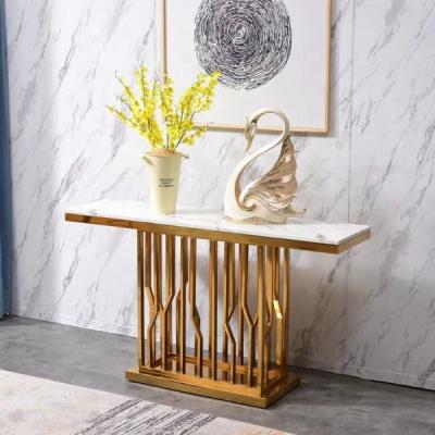 China (Other) High Quality Customized Modern Luxury Nordic Style Adjustable Table Stainless Steel Side Leg With Marble Top Console Table for sale