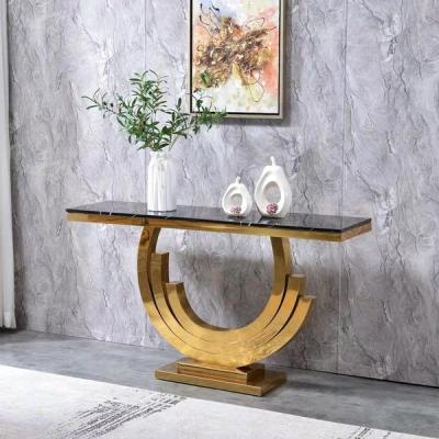 China (Others) 2022 Hot Selling New Style U Shape Stainless Steel Gold Leg Adjustable Marble Top Console Table for sale