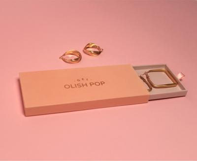 China Small Cardboard  Slide Out Jewelry Boxes With Pink And Golden Foil Logo for sale