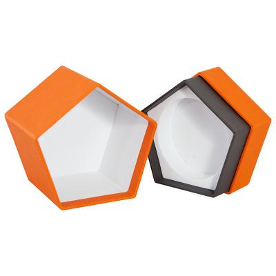 China Pentagonal Rigid Candle Boxes Wholesale , Orange Black Color Printing for sale