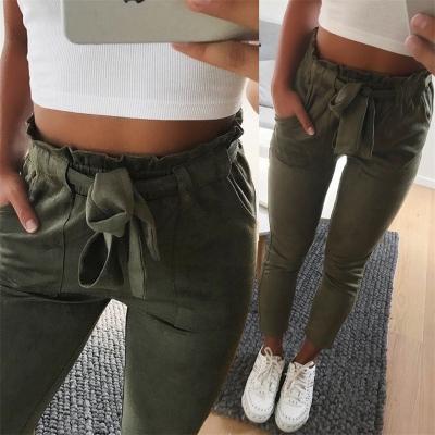 China Breathable Leisure Grow Slim Cotton Show Skinny Pants Twill Pants Pants Women's Aerobic Pants Green Color Factory OEM Customized for sale