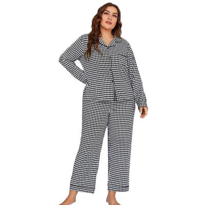 China Breathable Plus Size 2pcs Argyle Pants Pajama Set Ladies Black And White Casual Sleepwear Manufacturer for sale