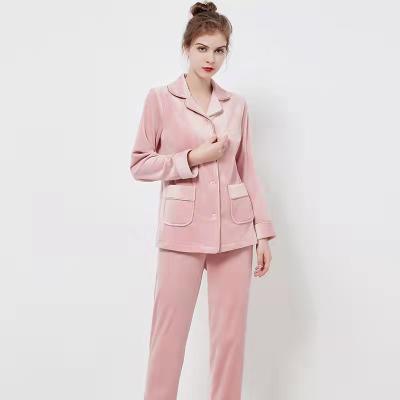 China High Quality Breathable Women Luxury Contrast Trim Long Sleeve Velvet Deeper To Couple Hot Sale Pajama Set for sale