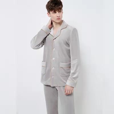 China High Quality Thermal Luxury Long Sleeve Winter Thicker Contrast Trim Velvet Mens Couples Pajamas Set for sale