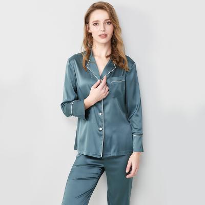 China Breathable High Quality Luxury Contrast Trim Satin Women Long Sleeve Couples Pajama Set for sale