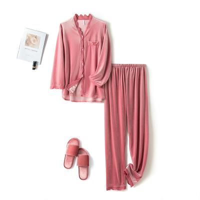 China Wholesale Balance Breathable Elegant Women Lace Velvet Pants Pajama Set for sale