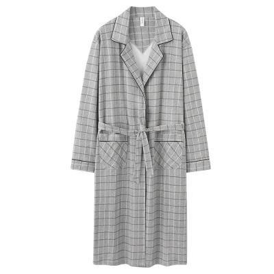 China Thermal Casual Plaid Print Pajamas Men 100% Cotton Long Dress Fashion Belted Cozy Comfortable Oversized Designs for sale