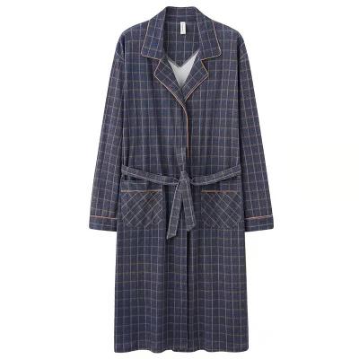 China Fashion Casual Oversized Comfortable Casual Pajamas Mens Thermal Plaid Printing Plaid Design Belted Long Robe for sale