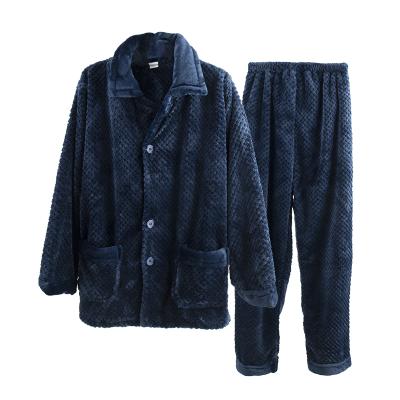 China Wholesale Men's Thermal 2pcs Set Coral Fleece Pajama Winter Cozy Solid And Warm Flannel Pajama Pants Set for sale