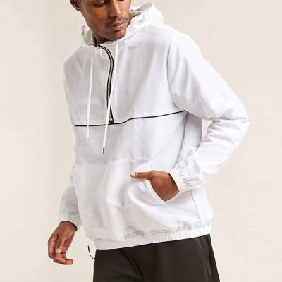 China Wholesale Viable Long Sleeves Half Zipper Contrast Piped Front Kangaroo Pocket Plain Plain Hoodies Mens Pullover Jacket Balance for sale