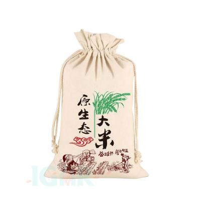 China Wholesale Custom Logo Printed Big Drawstring Fashionable .eco-friendly Cotton Canvas Pouch Bag Natural Bags Food Rice Packing Bags for sale